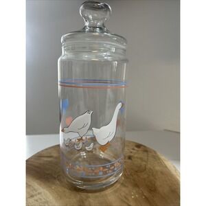 Vintage Luminarc France Tall Apothecary Glass Storage 10.5'' Jar Hearts & Geese
